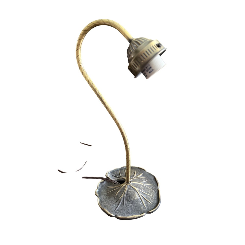 Vintage Brite Lite Lily Pad Gooseneck Desk Lamp Base Antique Brass Finish Taiwan